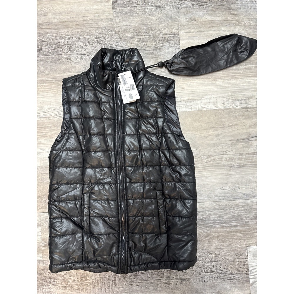Y2k Rue21 Puffer Vest Packable Black Shiny Grunge Goth NWT Sz Medium